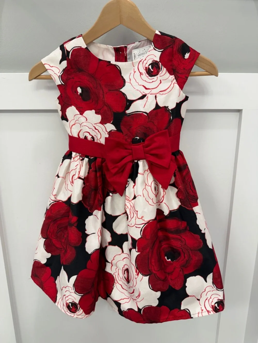 Gymboree Red, White & Black Floral Bow Party Dress